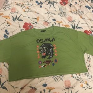 Green Japanese art crop top